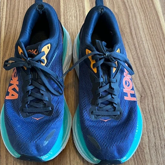 Hoka Bondi 8 Navy and Aqua Athletic Shoes - Picture 2 of 6